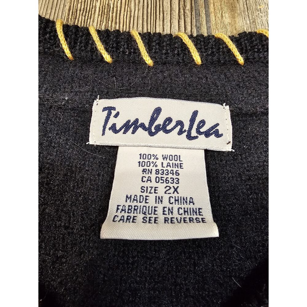 Vintage Timberlea 100 % Wool Vest Black Embroidered Floral Knit Women's Size 2X - Picture 4 of 7